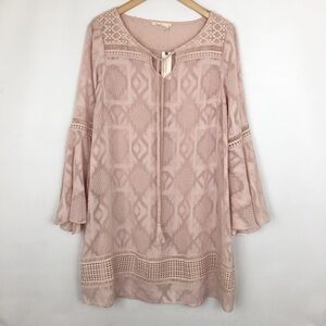 Anthropologie Floreal Womens Blush Pink Sheer Long Sleeve Boho Dress NEW Size 8